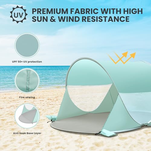 Pop Up Beach Tent, UPF 50+ Sun Shade Shelter, Instant Setup Waterproof Outdoor Beach Canopy, Windproof Lightweight Portabl...