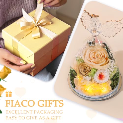 FIACO Mothers Day Flowers Gifts for Mom Women Birthday Preserved Flower for Delivery Forever Fresh Rose in Glass Angel Fig...