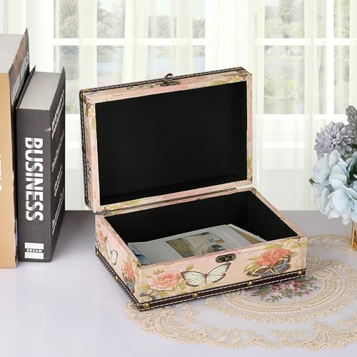 ELLDOO Butterfly Treasure Chest Box, Wooden + PU Leather Storage Decorative Box for Jewelry Trinkets Photos, Rectangular K...