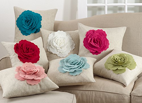SARO LIFESTYLE Fiorire Collection Lotus Flower Felt Throw Pillow, 18", Ivory
