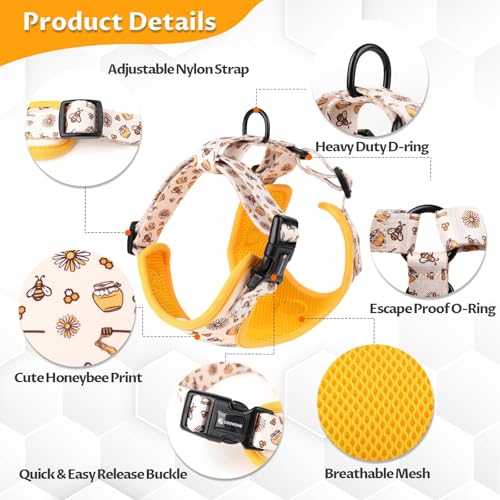 Dog Cat Harness and Leash Set, Puppia Soft Mesh Padded and Adjustable Puppy Vest Cute Dog Clothes Escape Proof Easy Walk P...