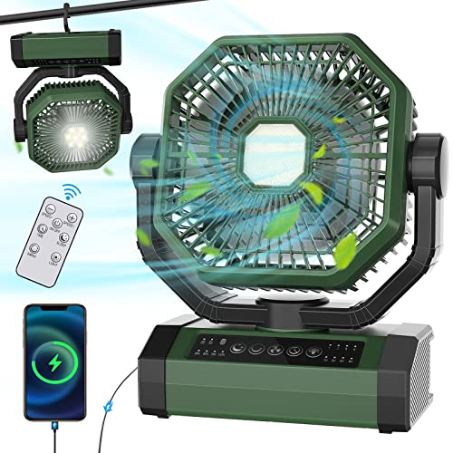 Rechargeable Auto Oscillating Fan with Remote & Timer & LED Light, 9-Inch 20000mAh Battery (70Hrs), Portable USB Fan for C...
