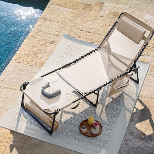 Flamaker Face Down Chaise Lounge Chair 5-Position Adjustable Sunbathing, Foldable Tanning Chair with Face& Arm Holes, Outd...