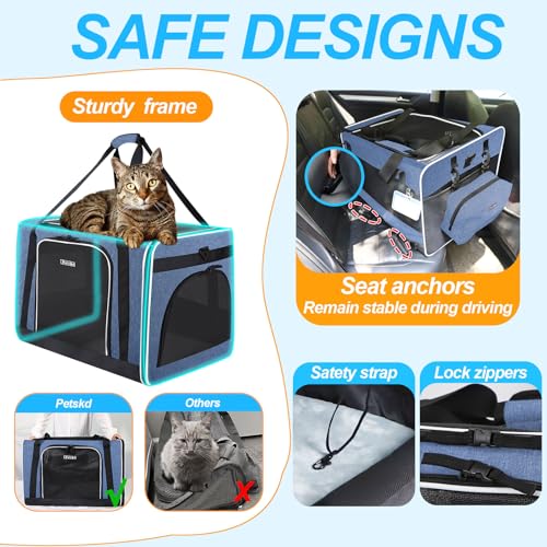 Petskd Extra Large Cat Carrier with Litter Box 24"x17"x17" for Medium Large Cat or 2 Small Cats, Collapsible Soft Sided Pe...