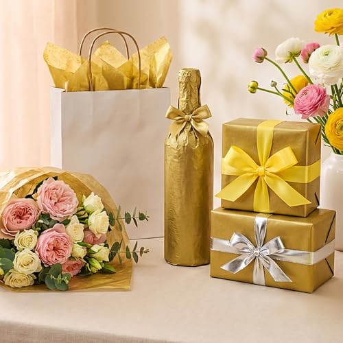 Bobobag 100 Sheets 14"X20" Metallic Gold Tissue Paper for Gift Bags, Christmas Gift Wrapping, Birthday,Anniversary, Holida...