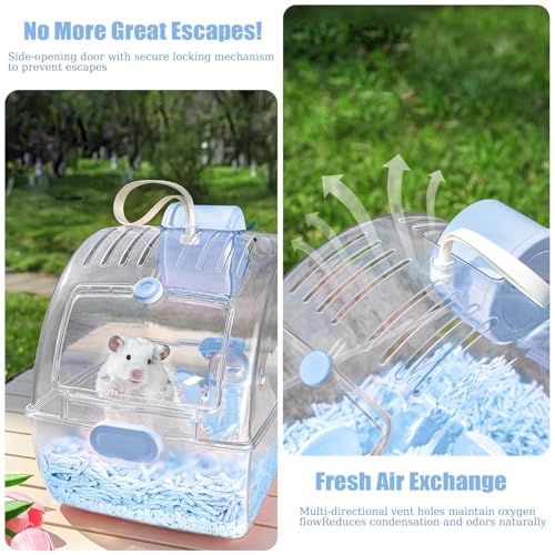Small Portable Hamster Cages,Big Size(13×8.2×10.8'') Hamster Carrier with Water Bottle,Dwarf Hamster Travel Cage with Stor...