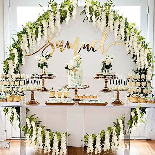 Apeair Wisteria Artificial Flowers Garland, 2Pcs Total 14.4ft Silk Faux Wisteria Vine Kit, Hanging Flower Plant for House ...