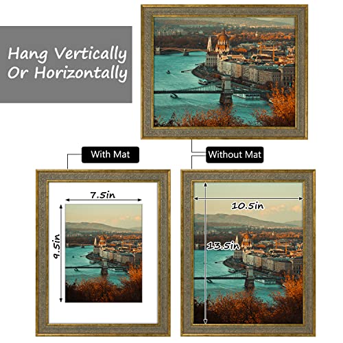 Golden State Art, 11X14 Ornate Finish Photo Frame with White Mat for 8x10 Picture & Real Glass. Color: Distressed Gold