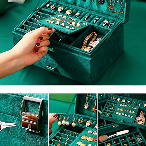 ProttyLife Jewelry Organizer Box for Women Girls, Jewelry Box 3-Tier Jewelry Display Case and Organizer,Lockable Jewelry D...