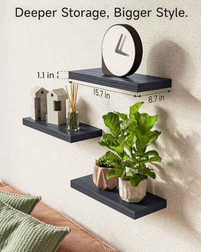 BAYKA Floating Shelves for Wall, Wall Mounted Rustic Wood Shelves for Bathroom, Bedroom, Living Room, Kitchen, Hanging She...
