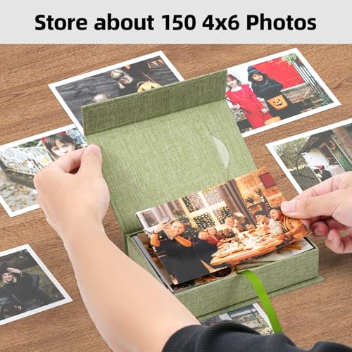 Hiwhy Linen Photo Storage Box, 5 x 7 Inch Memory Keepsake Organizer with Transparent Window, Stylish Photo Box for Storing...