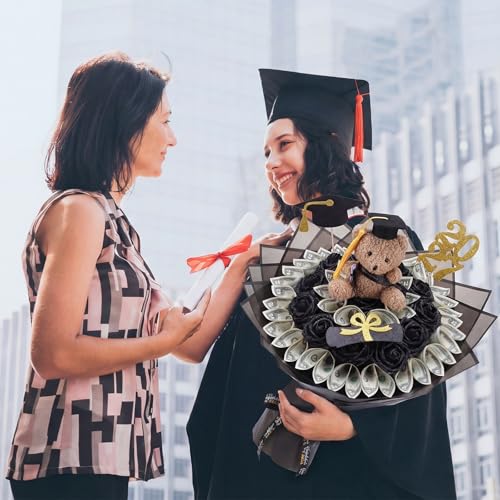 Chunful 143 Pcs Graduation Money Bouquet Kit DIY Flower Bouquet Gifts with Cute Bear Wrapping Paper Graduation Cap Class o...