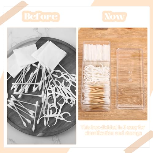 Sohalejr Qtip Holder Transparent 3 Compartments Cotton Ball and Swab Holder Organizer with Lid,Jar for Cotton Rounds,Bathr...