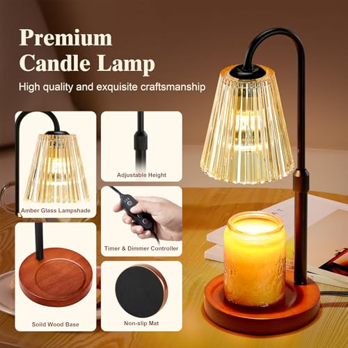 Briever Electric Candle Warmer Lamp with Timer Dimmer, Adjustable Height Wax Melter Warmer for Jar Candles, House Warming ...