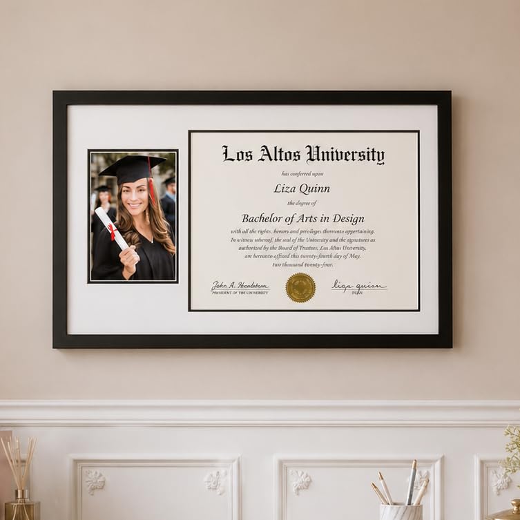 Americanflat 11x18 Diploma Frame with Shatter-Resistant Glass - Fits 8.5x11 Diplomas and 5x7 Pictures - Signature Collecti...