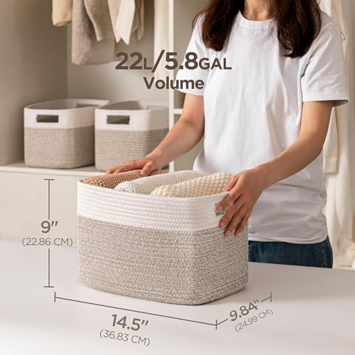 UBBCARE 4 Pack Storage Baskets for Organizing, Shelf Baskets with Handles, Woven Storage Baskets for Bookcase/Cube Shelf/C...