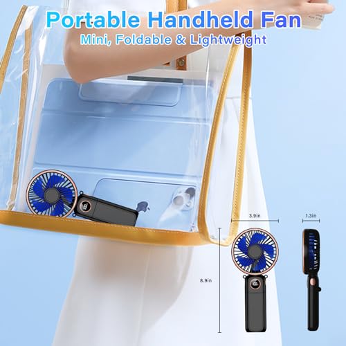 Portable Handheld Fan 5200mAh, USB Rechargeable Foldable Electric Personal Small Mini Hand Held Fan, 22Hrs Runtime, 6 Spee...