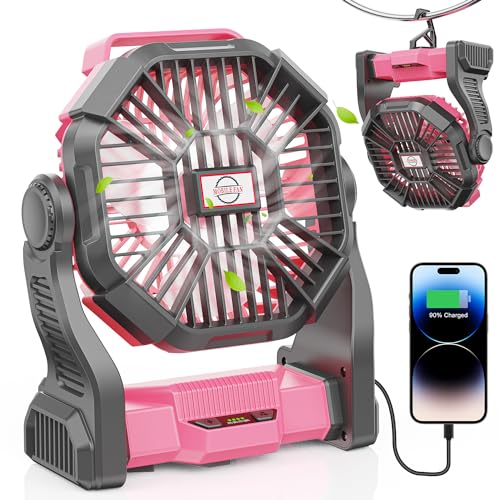 DOWILLDO 30000mAh Portable Battery Powered Camping Fan - with LED Light, Quiet Battery Operated, Camping Gear for Travel, ...