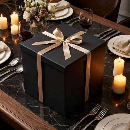 UoeRing Matte Black Large Gift Box 1Pcs 12x12x11 Inch,Gift Box with Lid for Presents Birthdays,Christmas Valentine's Day,M...
