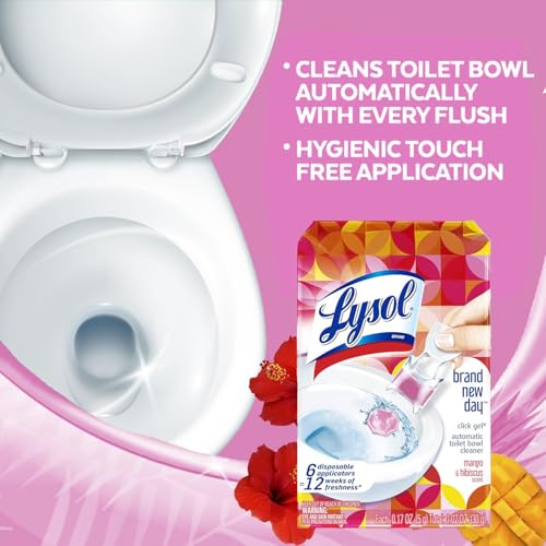 Lysol Click Gel Automatic Toilet Bowl Cleaner, Toilet Gel Stamp, Toilet Freshener, Bathroom Essentials, Refreshing Mango &...