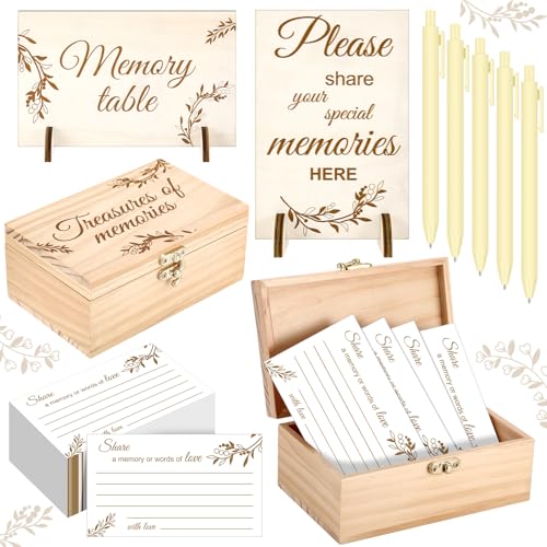 Joottuan Share a Memory Cards Wooden Box for Celebration of Life Decorations with 100 Pcs Funeral Memorial Cards 2 Wood Si...
