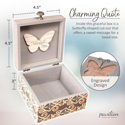 Pavilion 'Simple Spirits Butterfly' 41102 - Wooden Hinged Keepsake Box with Patterned Design and Printed Message for Frien...