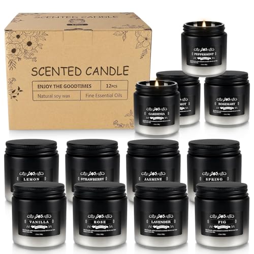 12 Pack Men's Scented Candles in Jar - 3.5oz Each, 150+ Hours Long Lasting, Soy Blend Wax Aromatherapy Candle Gifts Set fo...