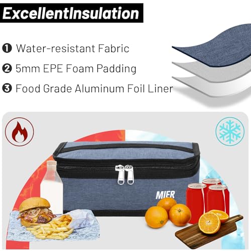 MIER Small Lunch Bag for Kids & Adults Compact Insulated Lunch Box Portable Thermal Mini Cooler for Work School Travel, Bl...
