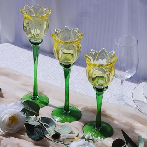 VOHO Yellow Tulips Candle Holders for Modern Home Decor, Bright Yellow Tealight Candle Holder Birthday Gifts for Women Fri...