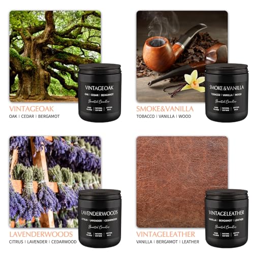 Scented Candles Gift Set - 4 Pack (7oz Each) Soy Wax Aromatherapy Candles with Essential Oils, Smokeless - Leather & Smok...