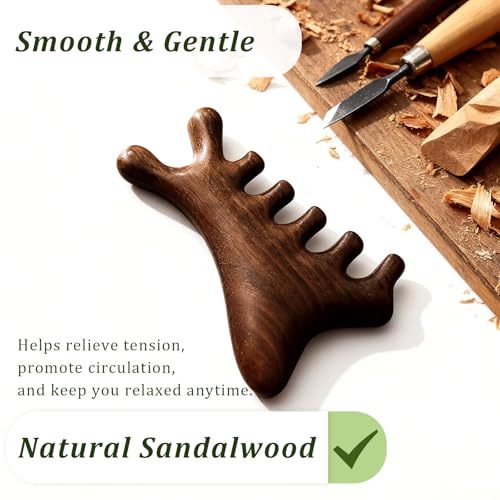 Brvlsoc Natural Sandalwood Gua Sha Tool – 4-in-1 Face & Body Massager for Lymphatic Drainage, Jawline Lift, Nose Sculpting...