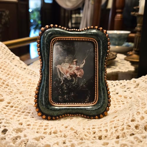 YULINK 2.5x3.5 Small Vintage Picture Frame, Tiny Antique Blackish Green Ornate Photo Frame, for Tabletop and Wall Display,...