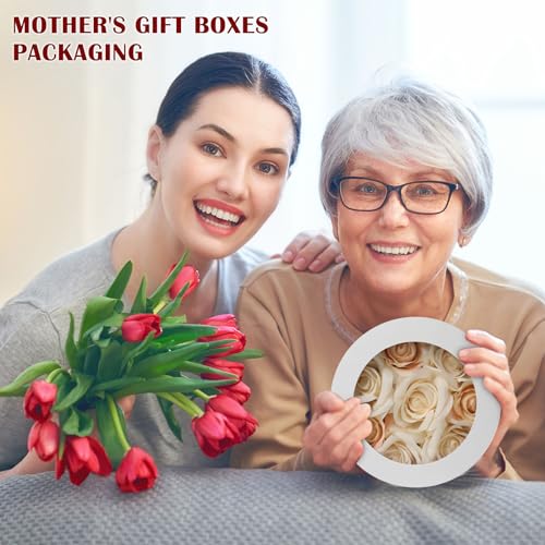 Flower Boxes for Arrangements Nesting Round Gift Boxes with Clear Lids White Round Boxes for Flowers Set of 4 Assorted Siz...