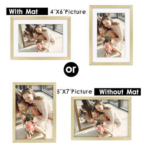 Golden State Art, Gold 5x7 Aluminum Picture Frame - Display Photos 4x6 with Mat or 5x7 inch Without Mat - Shatter-Resistan...