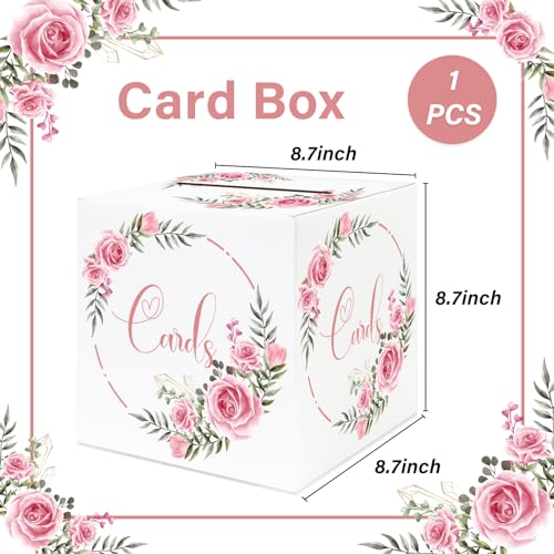 LIKAJON 1 Pack Rose Floral Card Box Holder for Party, 8.7"Card Box for Valentines Day, Wedding, Gift Card Box for Birthda...
