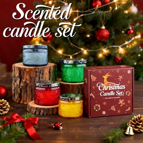 Azulfra Christmas Scented Candles Gift Set - Holiday Soy Wax Candles with Festive Scents - Christmas Tree, Fireplace, Cinn...