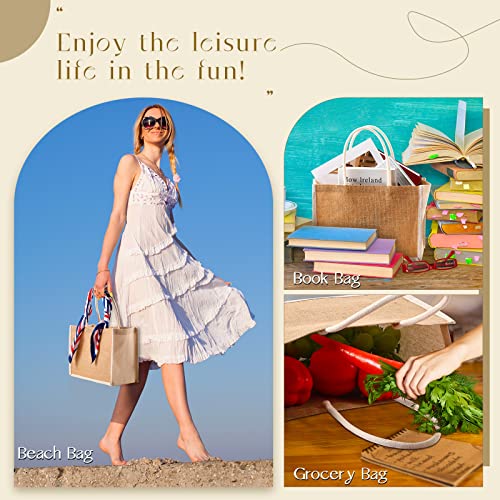 Reginary 16 Pcs Jute Tote Gift Bags Natural Burlap Grocery Shopping Bag Beach Tote with Handle for Bridesmaid Wedding Travel