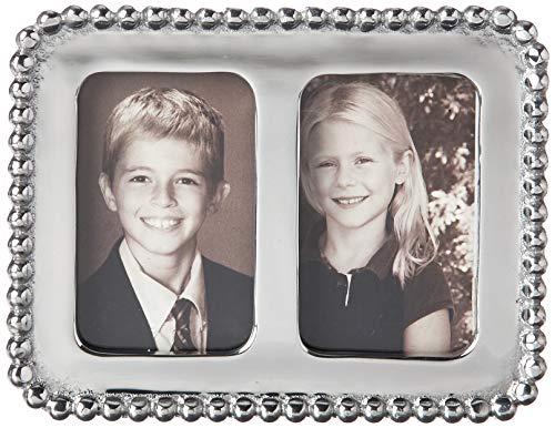 Mariposa Beaded 2X3 Double Frame | Silver | Brillante | Frames | Decorative Photo Frames | Recycled SANDCAST Aluminum | Ha...