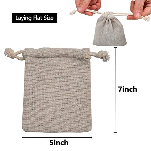 calary 50pcs Double Canvas Drawstring Gift Bag Cotton Pouch Gift Sachet Bags Muslin Bag Reusable Tea Bag 5x7 Inch