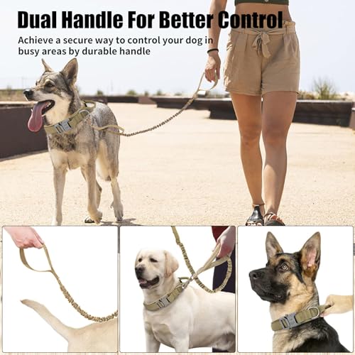 Tactical Dog Collar Leash Set, Adjustable Military Training Nylon Collar Dog Training with Control Handleand Metal Buckle,...