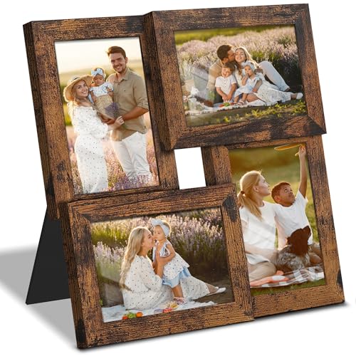 DUENPY 4x6 Collage Picture Frame Tempered Glass Front, Displays Four 4x6 Photo, Family Photo Collage Frame, Wall Decor Wal...