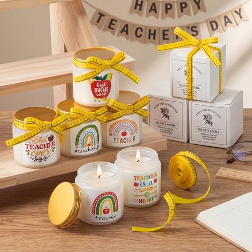 Lyrow 12 Pcs Teacher Appreciation Candles Gifts Set Best Teachers Gifts for Women and Men Include Ruler-Style Ribbon 3.5 o...