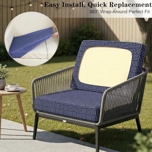 HobbLab 8-Piece High Elastic Outdoor Cushion Covers - Full Set Stretch Replacement Slipcovers for Seat & Back Cushions - U...