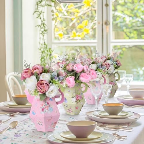 Daifunli 6 Sets Tea Party Princess Decorations Flower Boxes Afternoon Teapot Centerpieces for Table Teapot Vase Table Deco...