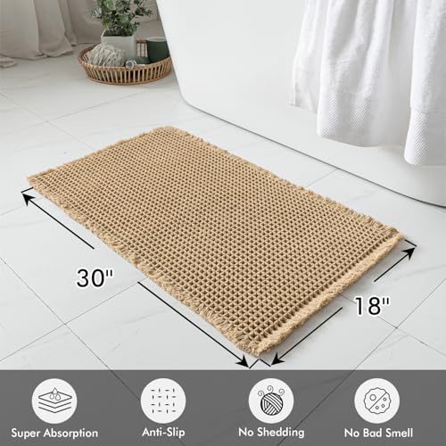 MIULEE Set of 2 Waffle Bathroom Rugs, Boho Bath Rugs Non Slip Washable, Super Absorbent Bath Mats, Ultra Soft Rubber Backe...