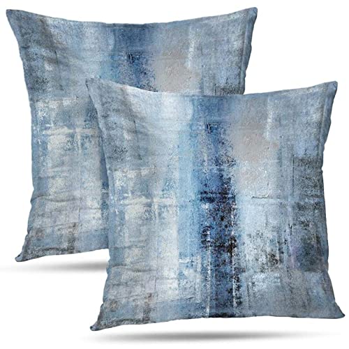 Alricc Blue and Grey Abstract Art Artwork Pillow Cover, Gallery Modern Decorative Throw Pillows Cushion Cover for Bedroom ...