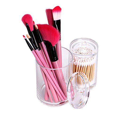 Hipiwe Clear Acrylic Cotton Swab Holder Preminm Quality Round Container Cotton Pad Q-tip Organize Case for Make Up Brush C...
