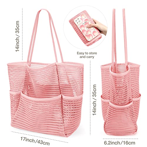 KPX Beach Bag with Mini Pocket, Summer Beach Tote Bags for Women Large Foldable Mesh Swimming Pool Travel Bags - Sandproof