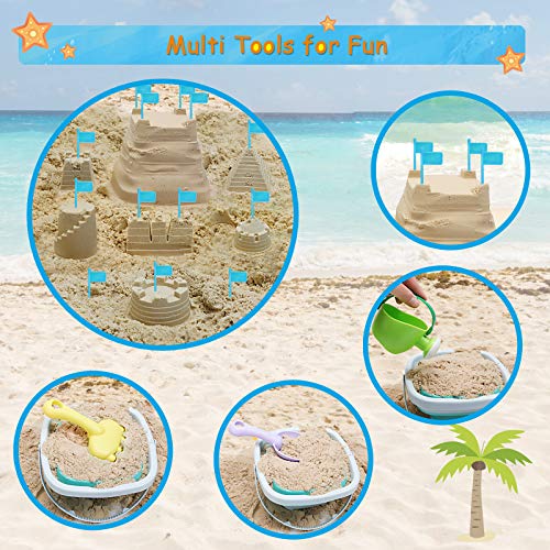 RACPNEL Beach Toys Sand Set for Kids, Collapsible Bucket and Shovels with Mesh Bag, Molds, Flags, Sandbox Kids Toddlers, T...