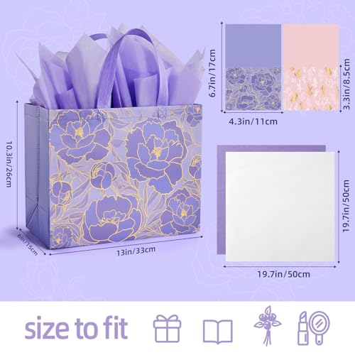 YANGTE 2 Pack 13" Large Beautiful Gift Bags Set with Greeting Card and Tissue Paper, Reusable Non-Woven Gift Wrap Bags wit...
